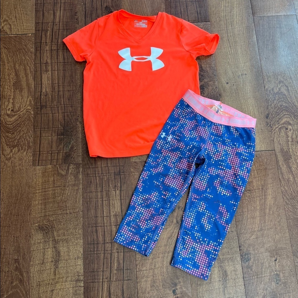 Under Armour girls youth outfit shirt cropped leggings Sz small/8 legging